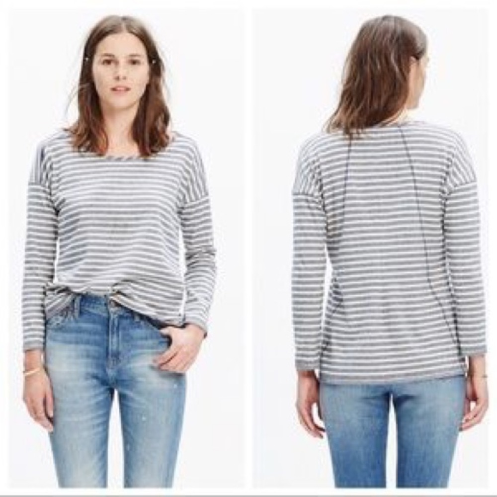 Madewell Striped Sweater Top Cropped Sleeves Small - Picture 2 of 8
